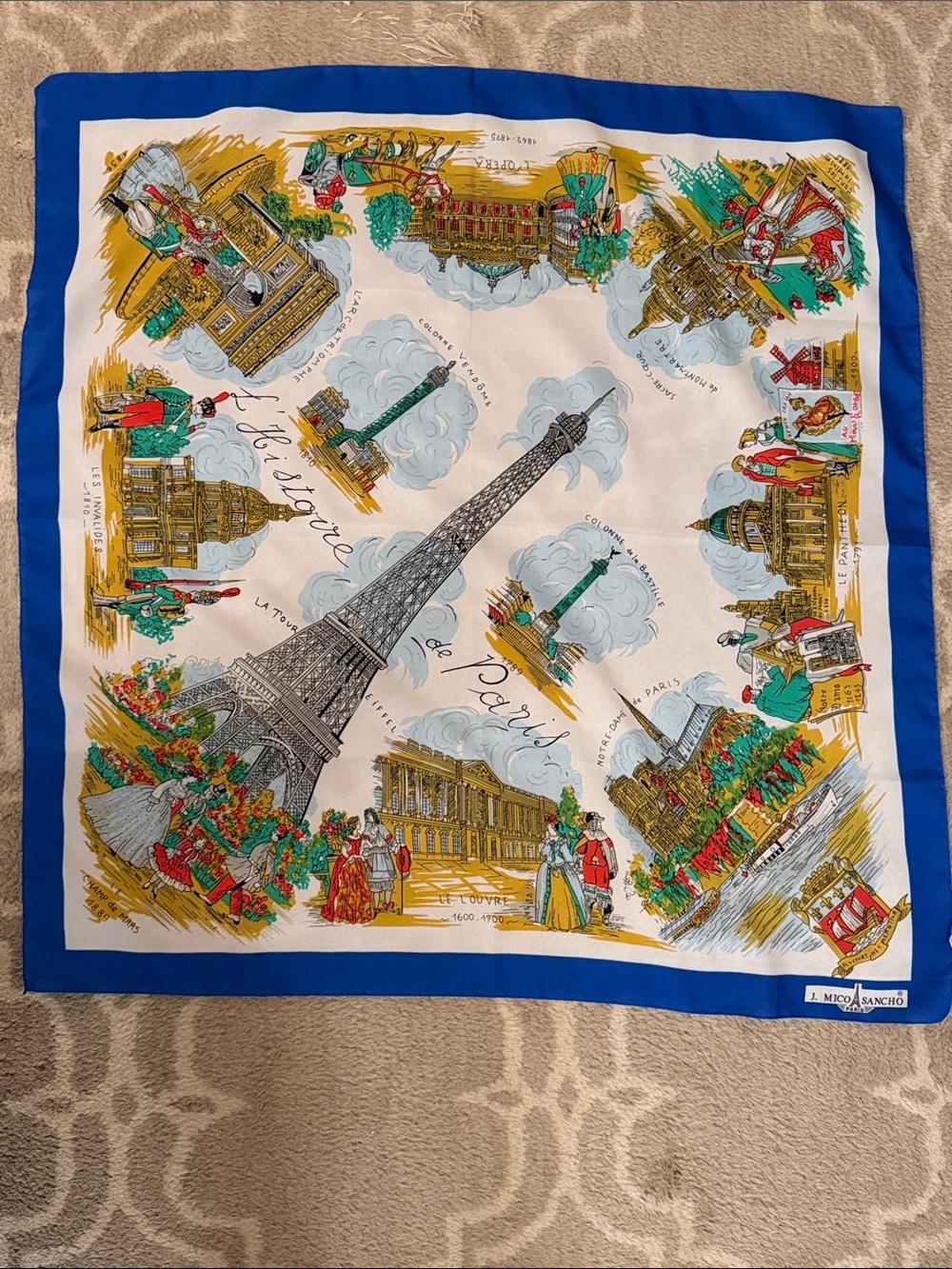 Vintage Paris Souvenir Scarf with Eiffel Tower Motif